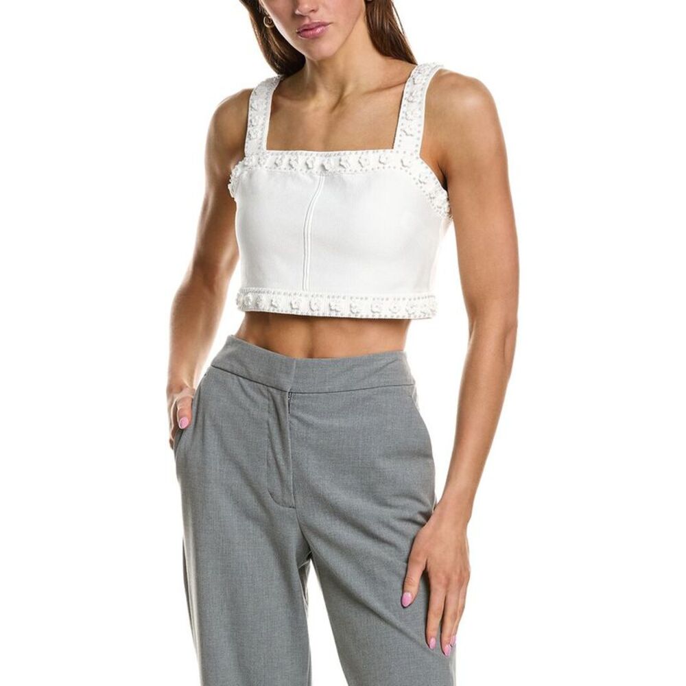 Endless Rose Womens Flower & Pearl Trim Knit Top, White
